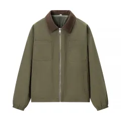 Women's Casual Zipper Short Jacket Coat Lapel Fashion Jacket - Olive - View 1