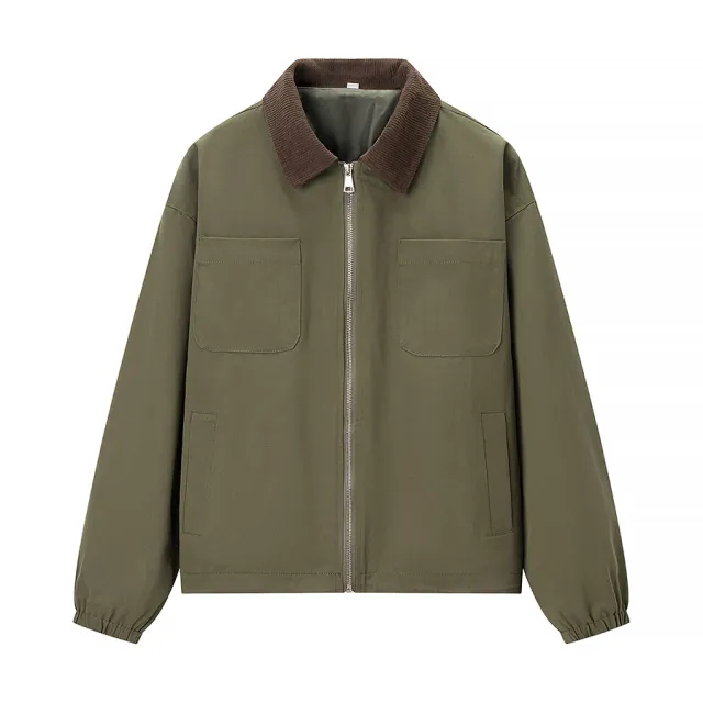 Women's Casual Zipper Short Jacket Coat Lapel Fashion Jacket Olive - Shop at LoveMi