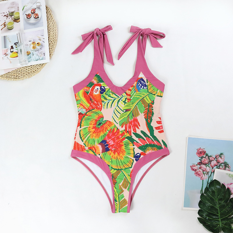 Retro One-piece Swimsuit Women's V-neck Covered Belly Thin Skirt Hot Spring Beach Dress - Image 14