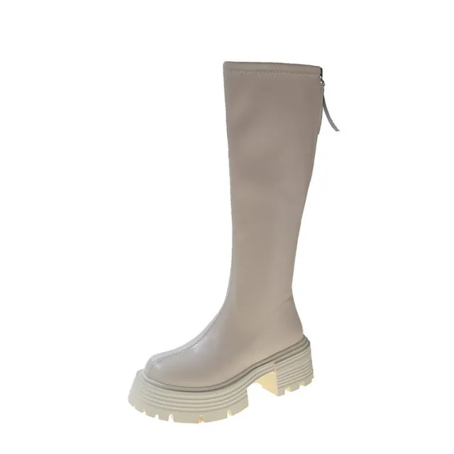 Below The Knee Women's Autumn And Winter Small Muffin Platform High Leg Boot Beige - Shop at LoveMi