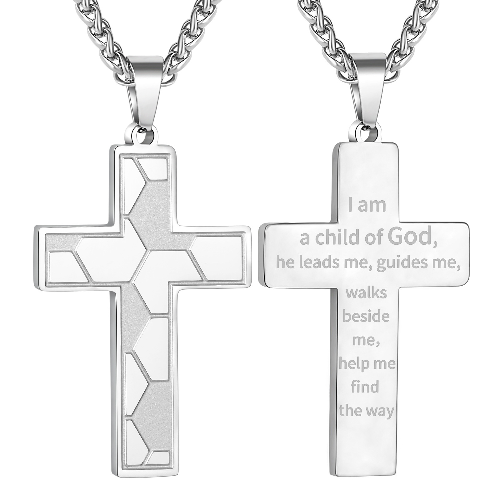 Men's Stainless Steel Lettering Cross Necklace