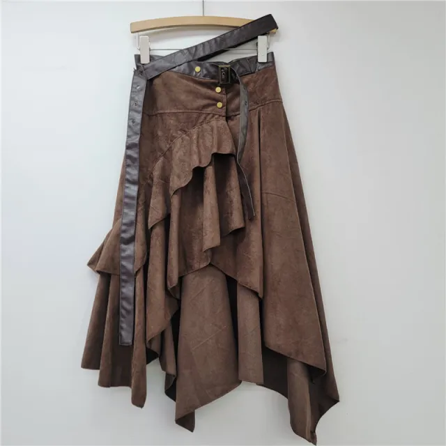 Personalized Style Irregular Deerskin Velvet Skirt Brown - Shop at LoveMi