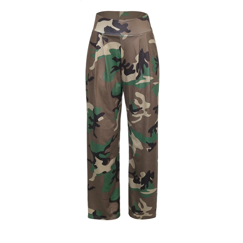 Title 2, Dames camouflage broek met wijde pijpen en elas...