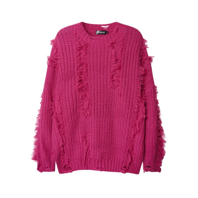 Retro Twist Ripped Pullover Lazy And Loose Sweater Pink - Shop at LoveMi