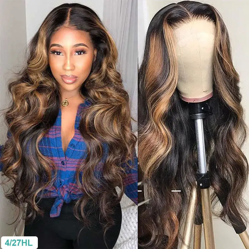 Wig Medium Dyed Gradient Gold Long Roll Synthetic Wigs