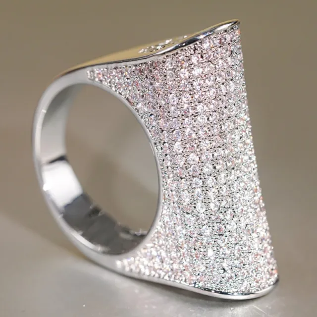Cao Shi Special shaped Exquisite Full Diamond Ring Female Dj091 White Gold Color - Shop at LoveMi
