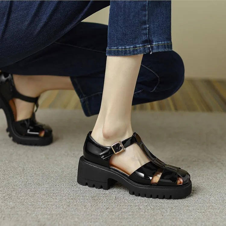 Ankle-strap Buckle Casual Women's Shoes - Black