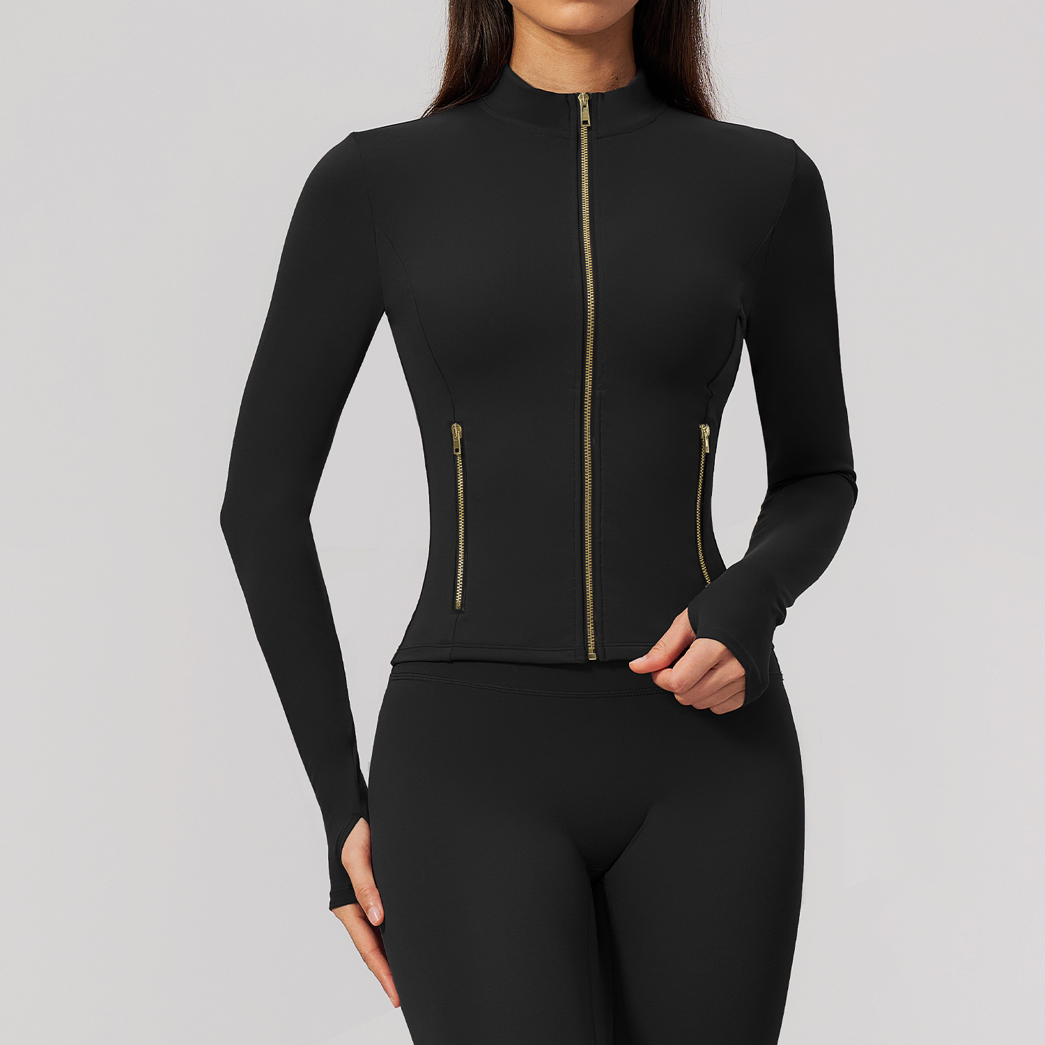 Figure-flattering Stretchy Fitness Zip-up Cardigan Womens Sports Jacket