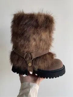 Winter Warm Furry Anti-slip Snow Boots For Women - Brown - View 1