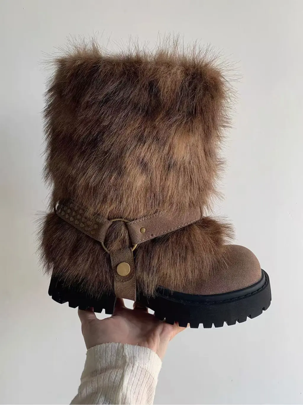 Winter Warm Furry Anti-slip Snow Boots For Women - Brown