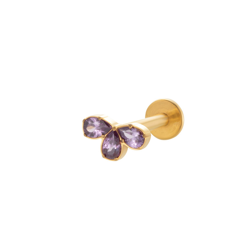 Titanium Alloy Inlaid Zircon Flower Love Heart Star Internal Screw Labret Puncture Ear Bone Stud