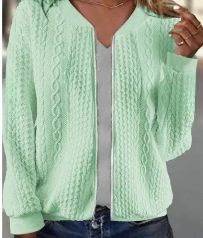 Women's Jacquard Long Sleeve Casual Short Coat Light Green - Shop at LoveMi
