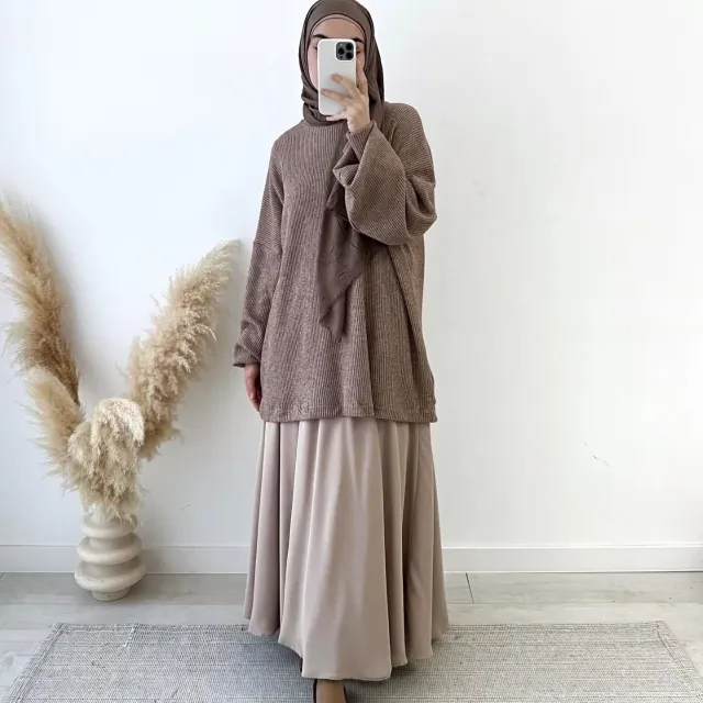 Women's Knitted Pullover Top And Skirt Set Camel - Shop at LoveMi