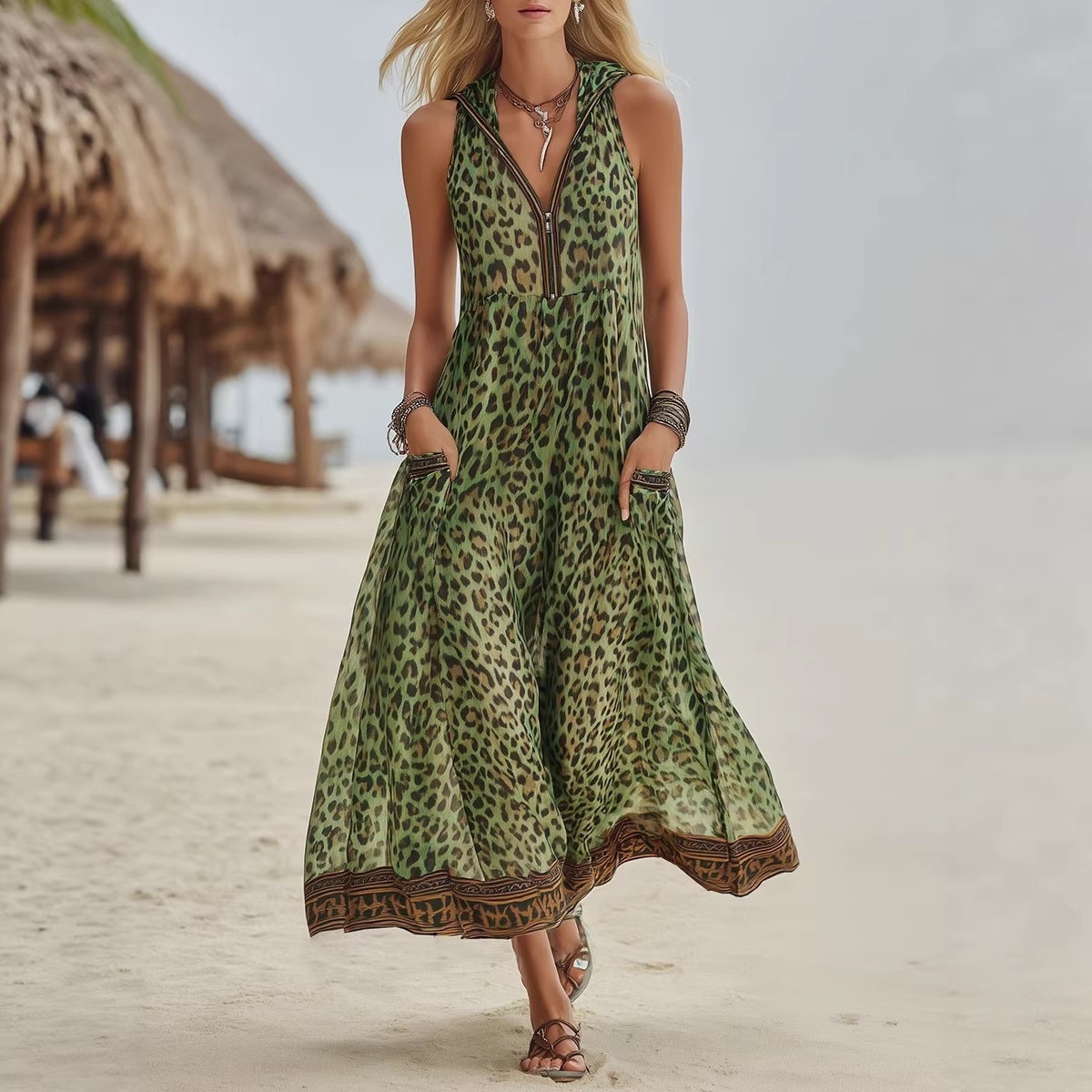 Sleeveless Leopard-print Midi Dress