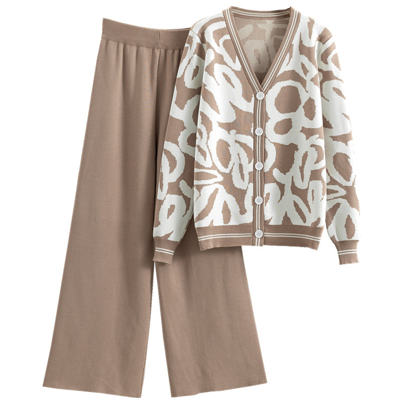 Women's Knitted Loose Wide-leg Pants Suit