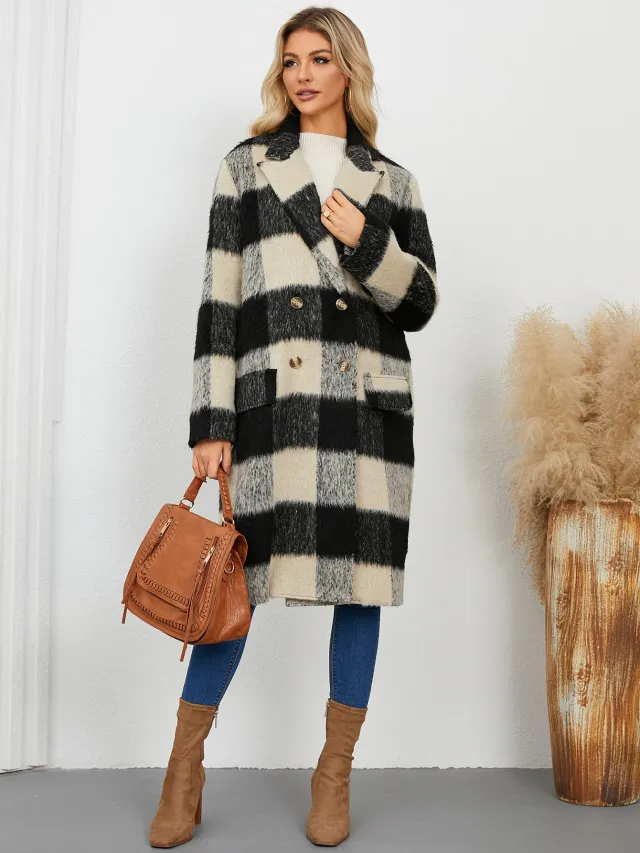 Long Plaid Double sided Wool Overcoat Black - Shop at LoveMi