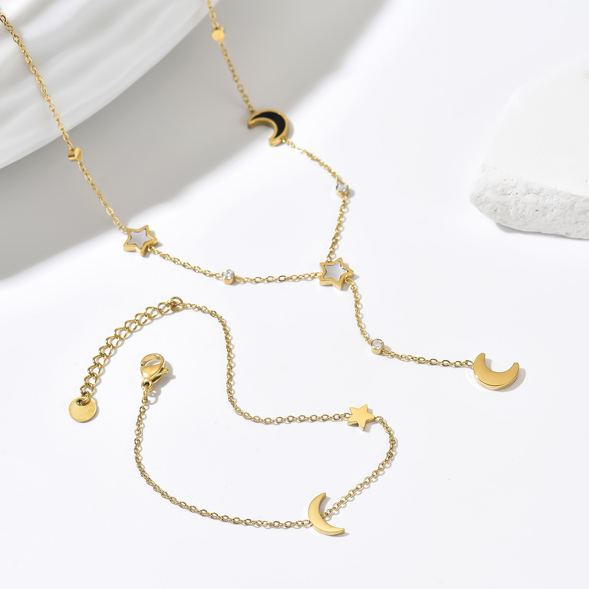 14k Gold Y-shaped Necklace And Polished Bracelet Set thumbnail 3