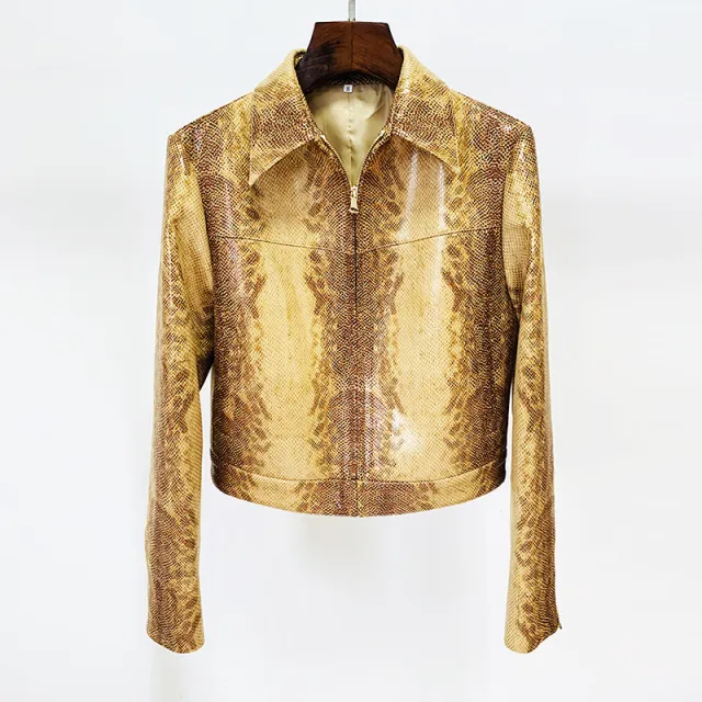 Fashion Snake print Leather Jacket Coat Flared Pants Coat - Shop at LoveMi