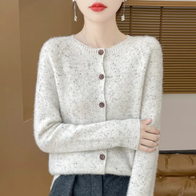 Women's Pure Wool Sweater Loose Round Neck Fashion Coat Salt White - Shop at LoveMi