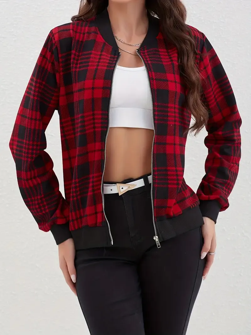 Fashionable All-matching Women's Retro Plaid Coat - G114Z128-S