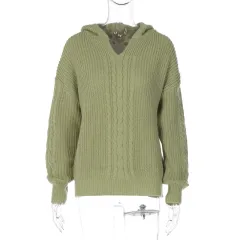 Autumn New Fashion Street Shooting Style Hooded Long-sleeved Knitted Sweater - Green - View 1