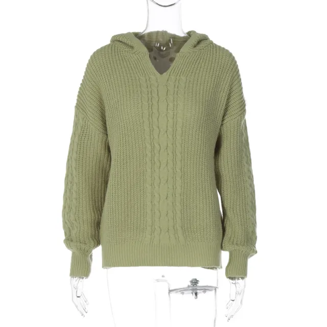 Autumn New Fashion Street Shooting Style Hooded Long sleeved Knitted Sweater Green - Shop at LoveMi