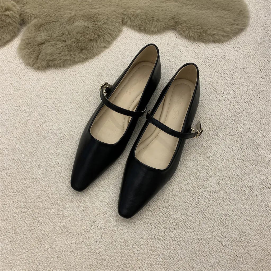 Flat Pointed Toe Every Night Mary Jane Shoes Women - Black