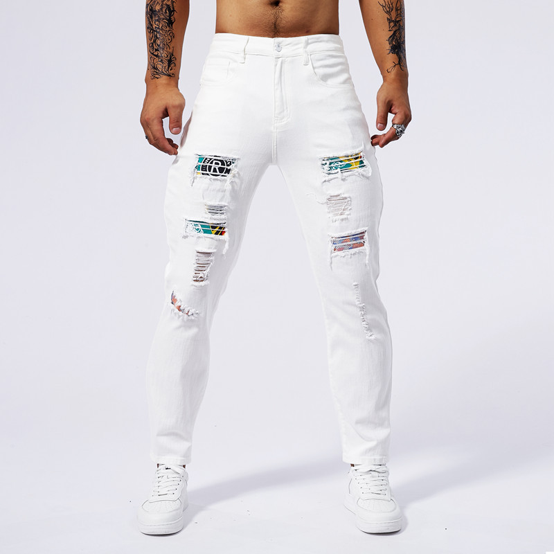 Men's Breathable, Comfortable, and Lightweight Hole Patch Washed Jeans - Picture 6 of 6