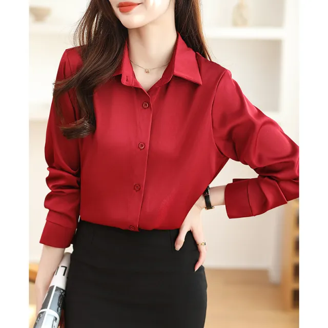 Non ironing Anti wrinkle Satin Shirt For Women Red - Shop at LoveMi