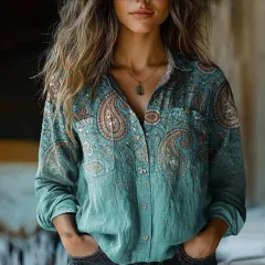 Women's Loose Casual Tie-dye Printed Long-sleeved Shirt - Style24123008-M - View 1