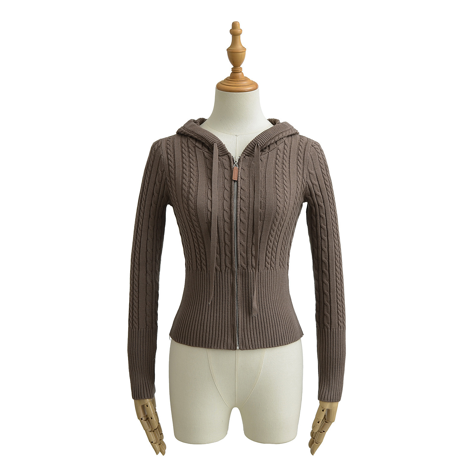 Sophisticated Zip-up Cable-knit Long-sleeve Sweater Jacket - Image 4