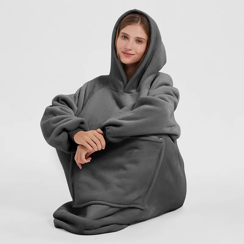 Thickened Casual Long-sleeve Zippered Blanket Loungewear - Dark Grey