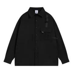 Goth Loose Long-sleeved Shirt Men's Ribbon Pocket Lapels Top - Black - View 1
