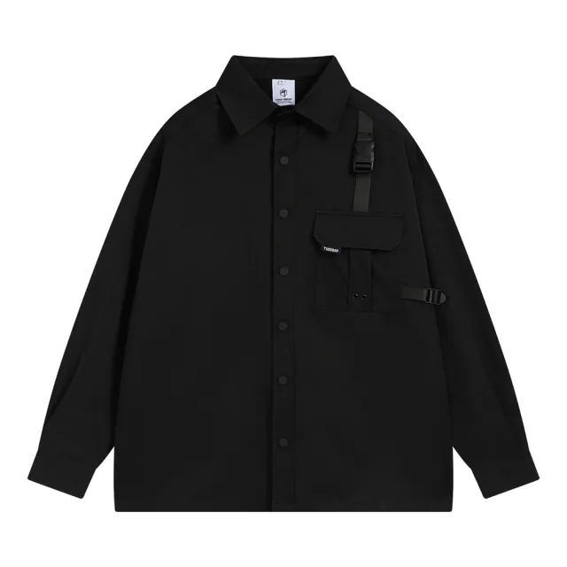 Goth Loose Long sleeved Shirt Men's Ribbon Pocket Lapels Top Black - Shop at LoveMi