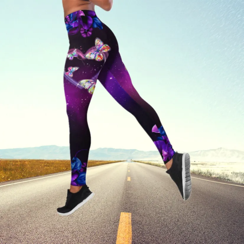 Autumn Butterfly High Waist Yoga Pants Plus Size - 9 Style
