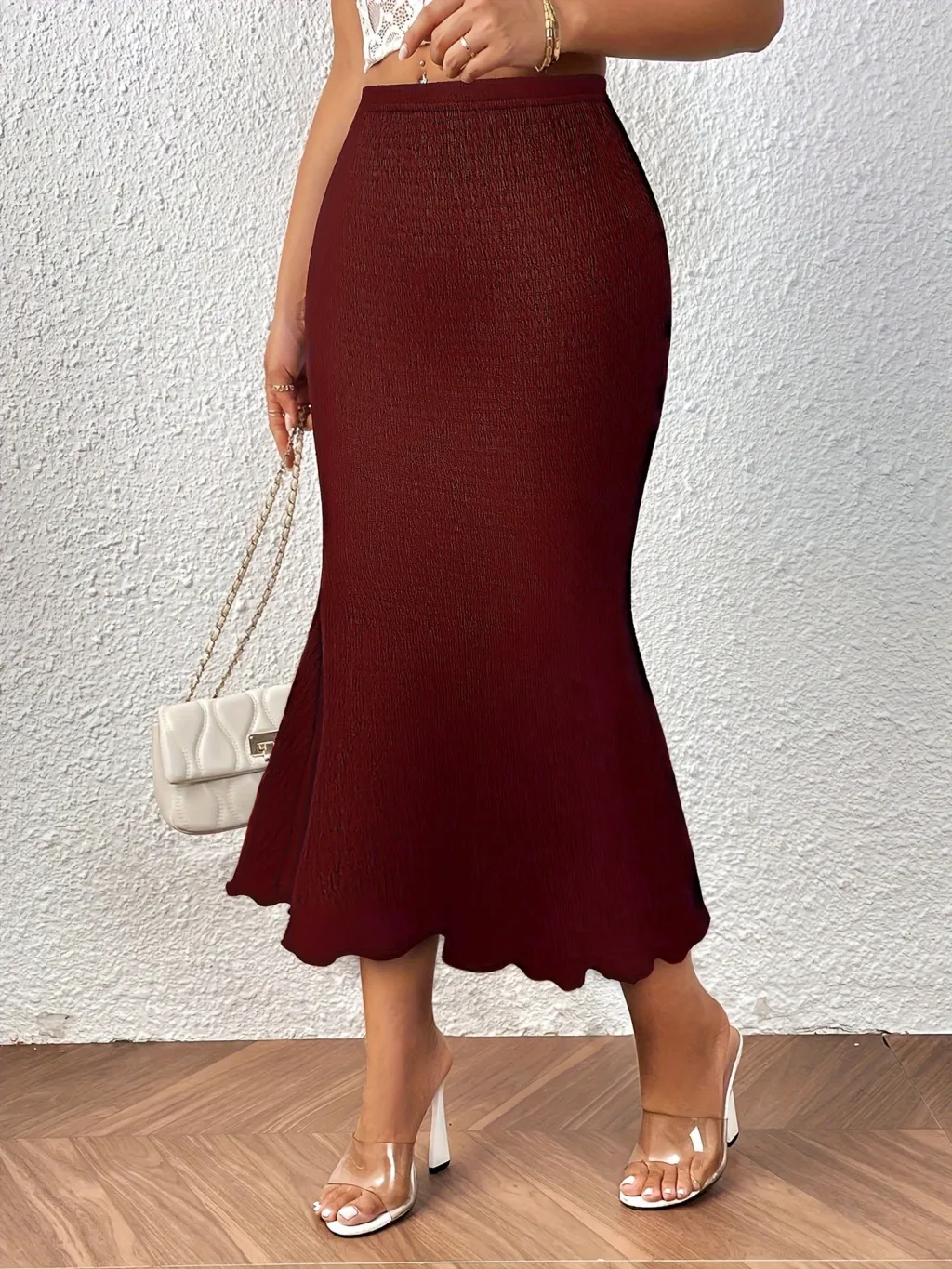 Women's Fashion Elegant Knitted Jacquard Stretch - Wine Red
