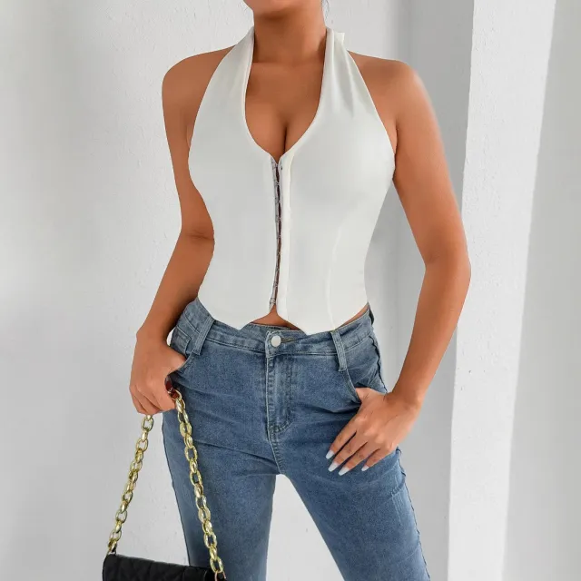 Sexy Fashionable V neck Backless Crop Top T shirt White - Shop at LoveMi