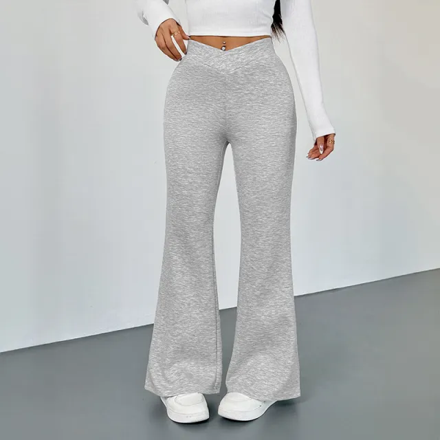 Women's Casual Daily Slim Fit Bootcut Trousers Flower Gray - Shop at LoveMi