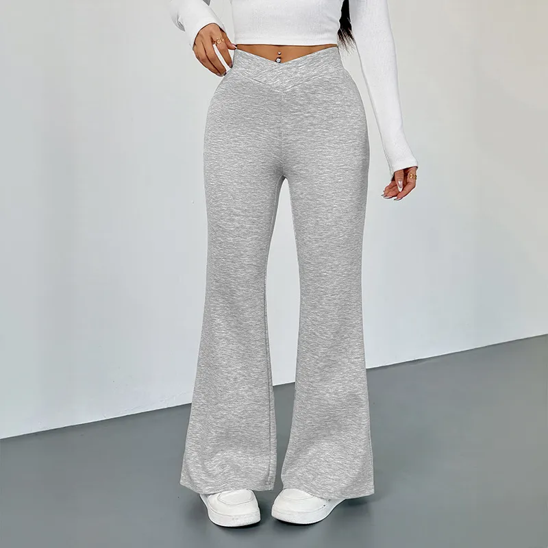 Women's Casual Daily Slim Fit Bootcut Trousers - Flower Gray