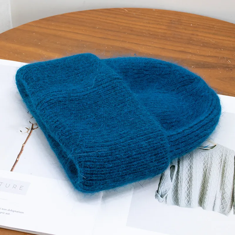 Women's Winter All-matching Rabbit Fur Hat - Hole Blue