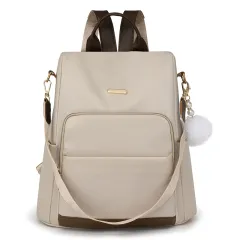 Colour Block Large Capacity Oxford Cloth Outdoor Fashion Casual Anti-theft Backpack - Beige - View 1