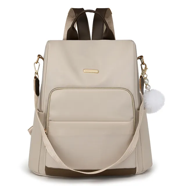 Color Block Large Capacity Oxford Cloth Outdoor Fashion Casual Anti theft Backpack Beige - Shop at LoveMi