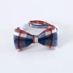 Pet British Style Plaid Bow Tie And Tie Adjustable Collar Accessories - Denim Blue Plaid Bow - View 1
