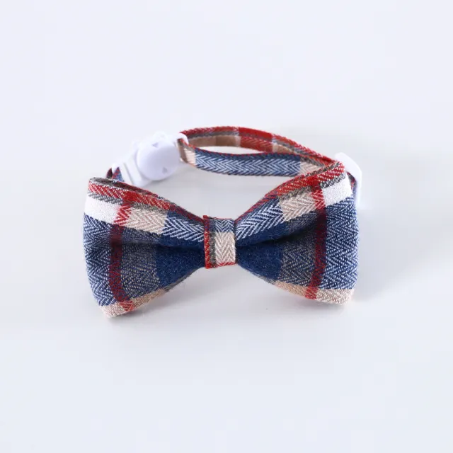 Pet British Style Plaid Bow Tie And Tie Adjustable Collar Accessories Denim Blue Plaid Bow - Shop at LoveMi