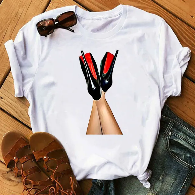 Women's High Heels Pattern Cute Loose Top T shirt 5349 - Shop at LoveMi