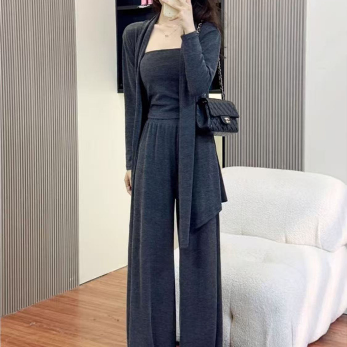 Cardigan Wide-leg Pants And Camisole Fashion Casual Sportswear Set