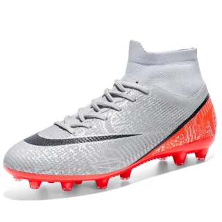 New Breathable Sports High-top Firm Ground Soccer Shoes - Gray