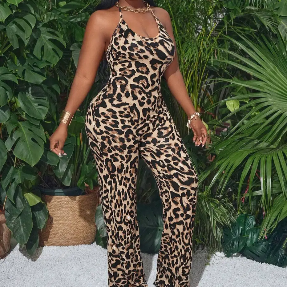 New Stylish Women's Jumpsuit With Leopard-print Straps