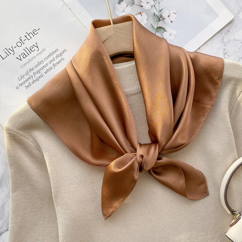 Spring And Autumn Elegant Retro Silk High-end Scarf - Caramel-70X70Cm