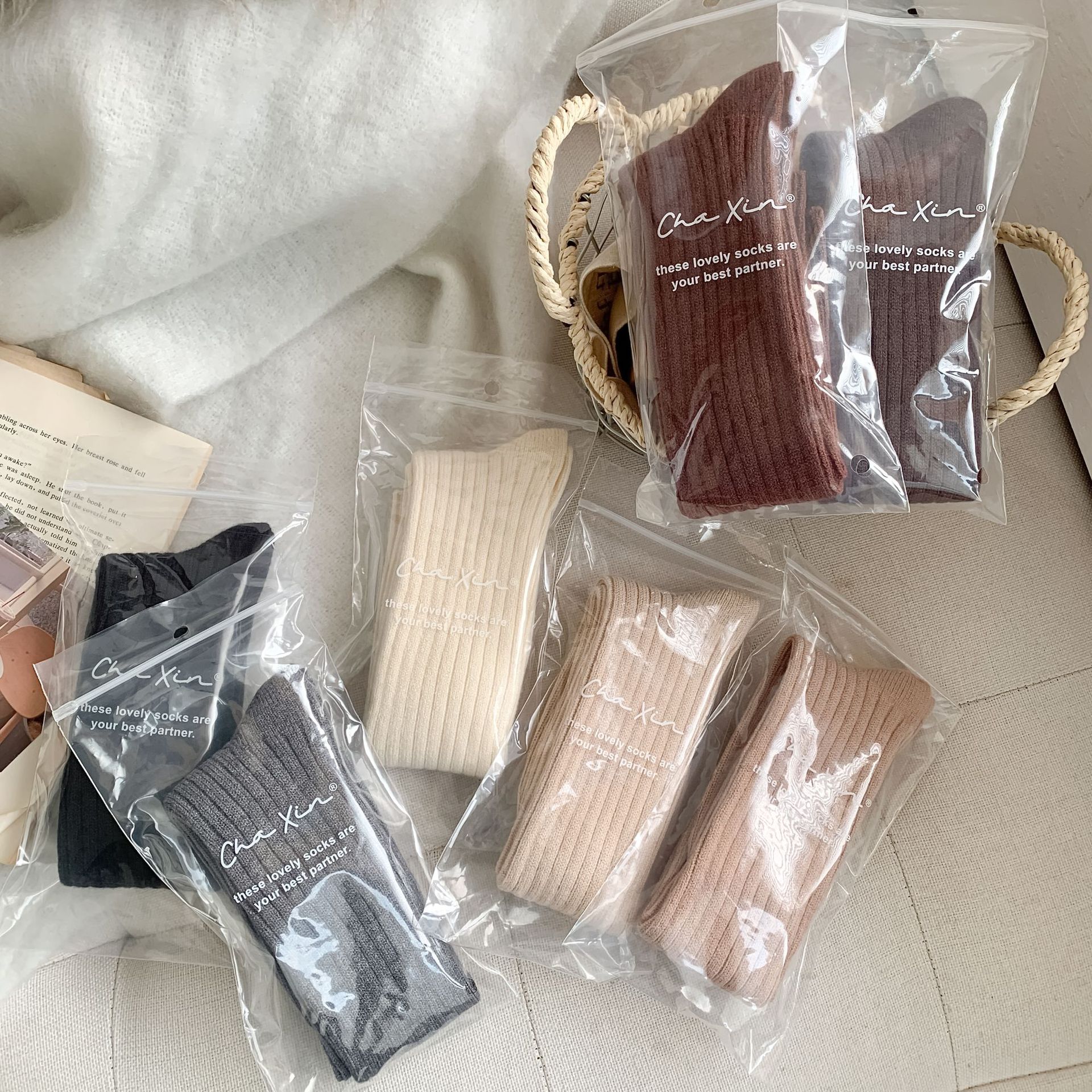 Solid-color Vertical-striped JK-style Long Socks